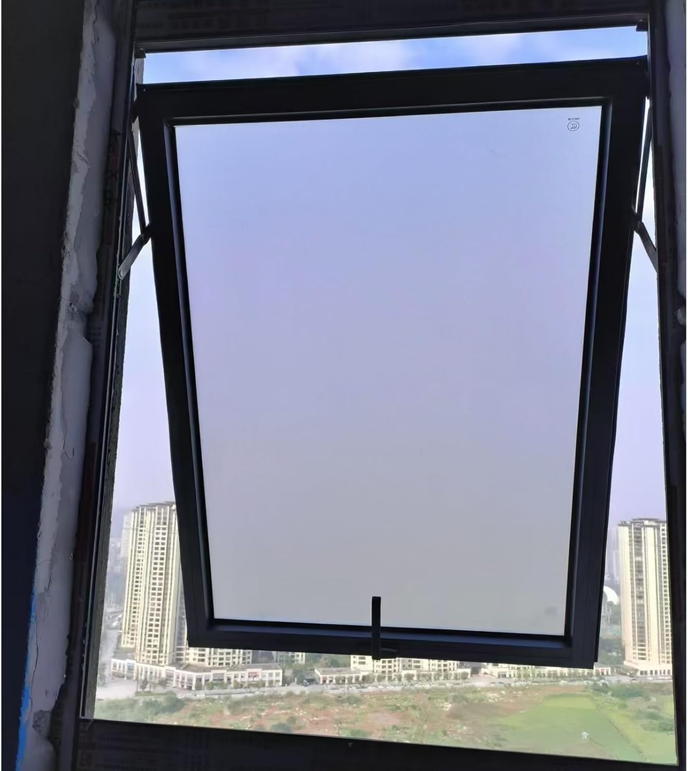 Aluminum Top Hung Window with Handle, Frosted Glass Privacy Windows, Mobile Home Window for Bathroom, Outward Opening Tilt Window for Vent(14x27in/35x70cm)