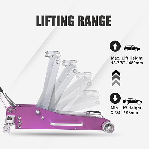 Miniatura 6 de Torin AT830003XLB Gato económico de aluminio de perfil bajo para garaje con bomba de elevación rápida, capacidad de 3 toneladas (6,000 libras),