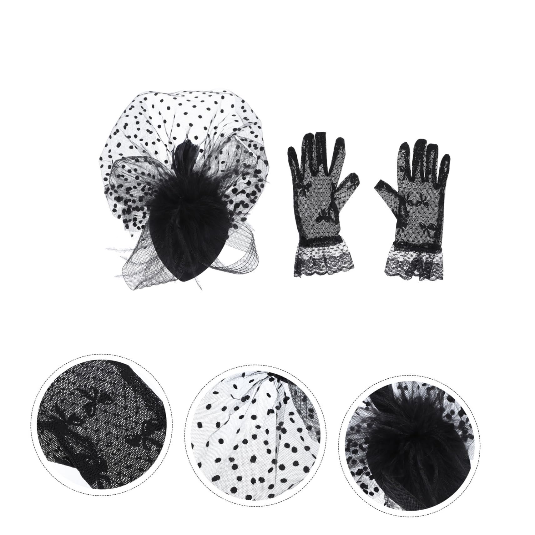 minkissy 4juegos Conjunto De Sombrero y Guantes De Malla Retro Para Fiesta Accesorios Elegantes Para Boda y Festival Para Fotografía y Baile De Diseño Noble y Atractivo Para Celebraciones