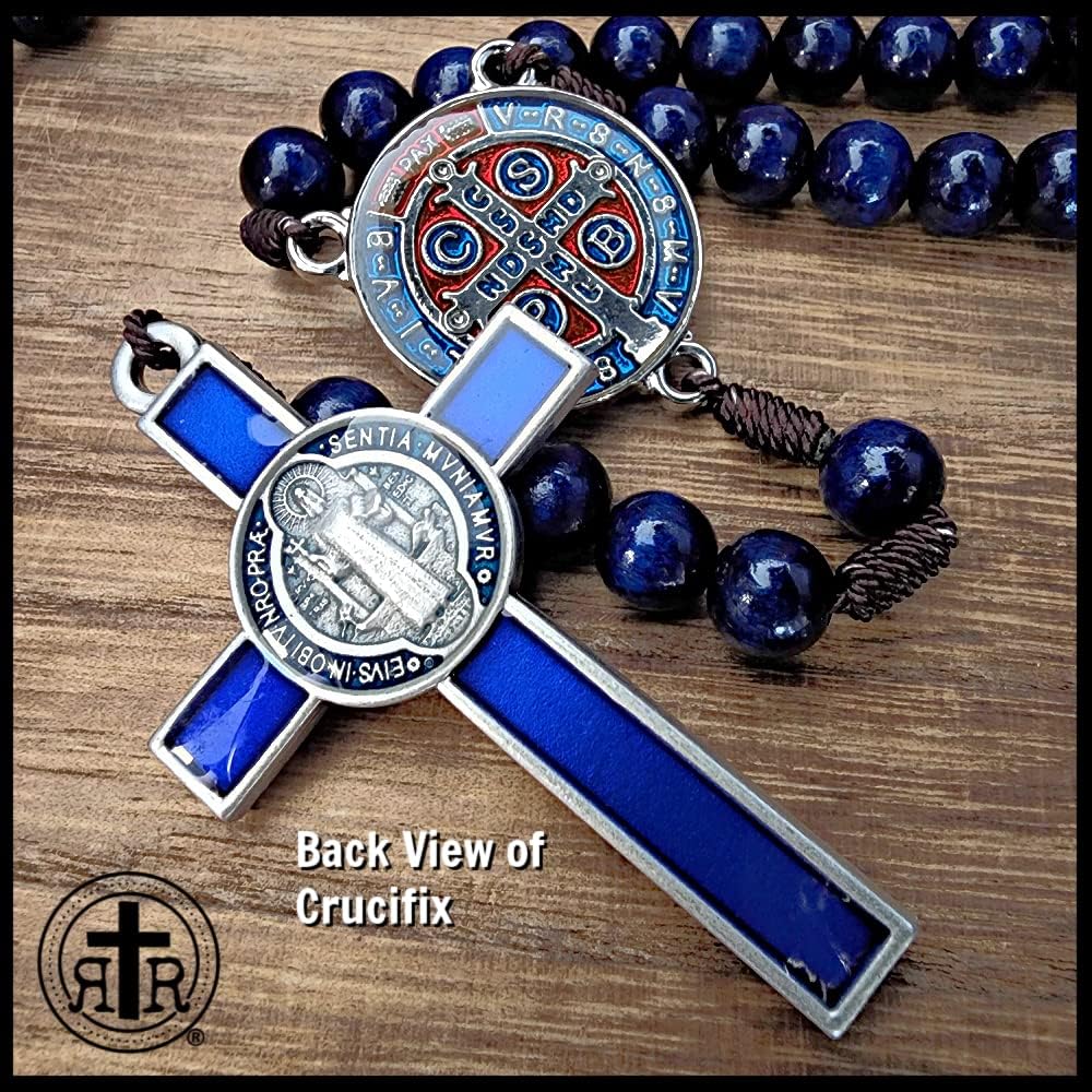 Blue St. Benedict Wooden Rosary - Beautifully Handmade - Catholic or Christian Gift Rosaries