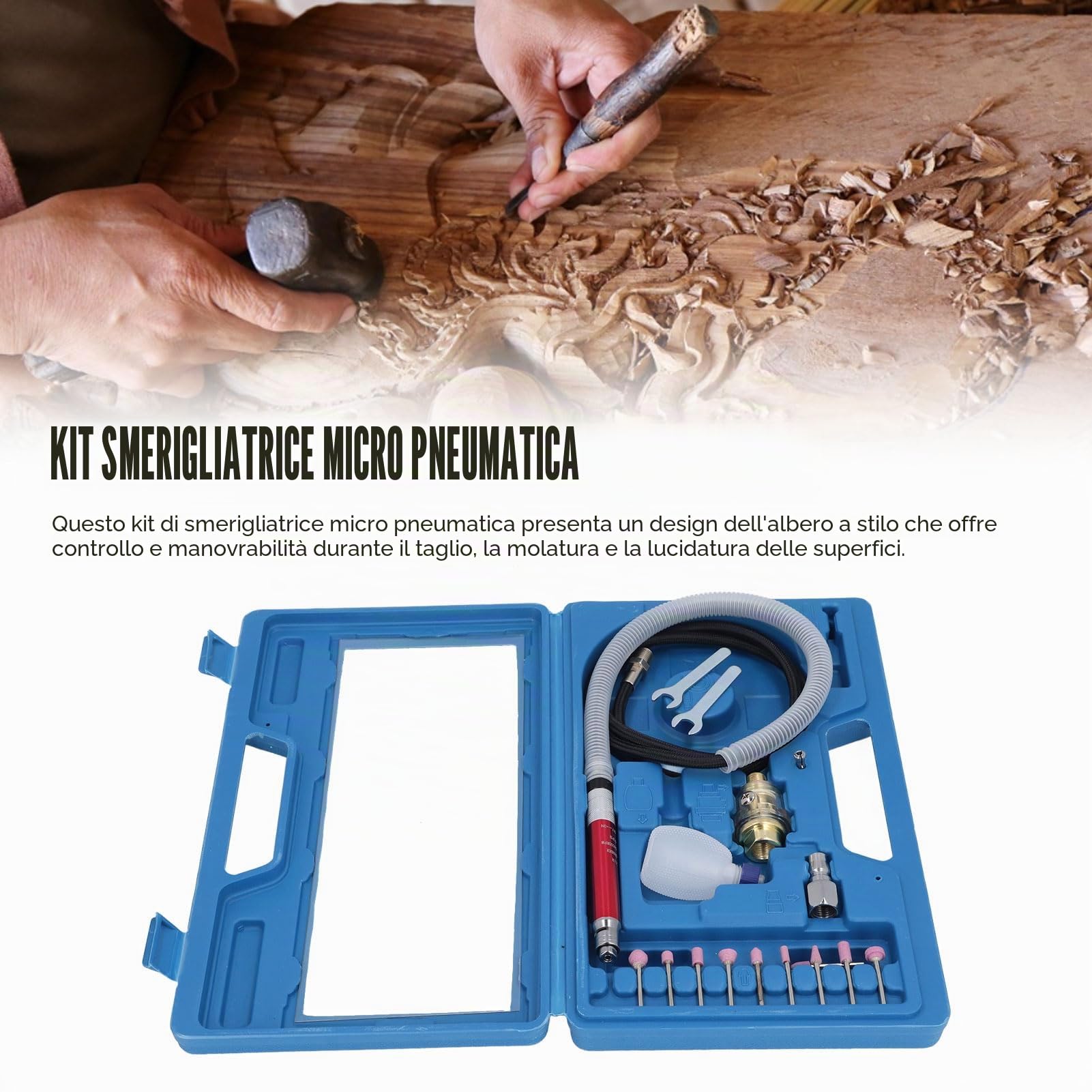 Micro smerigliatrice pneumatica, 1/8" micro smerigliatrici pneumatiche, mini smerigliatrice a matita 58000rpm, kit di utensili lucidatura per pulizia, smussatura, molatura, incisione, foratura