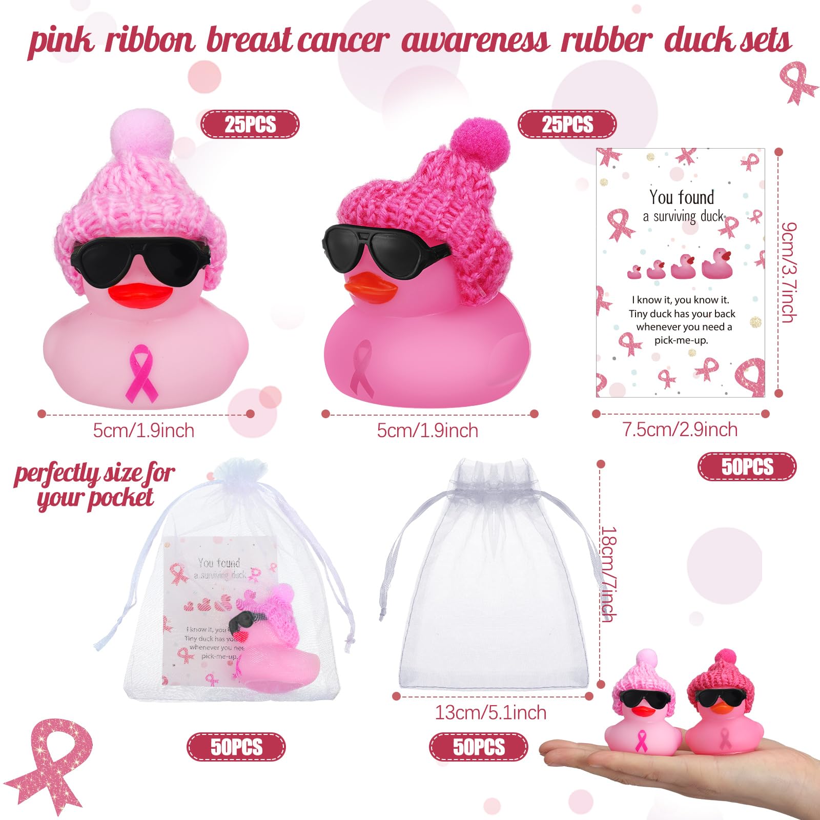 Ysqool Zellophan-Geschenktüten Mit Rosa Schleife – 50 Stück, Transparent, Für Brustkrebs-Bewusstsein & Wohltätigkeit