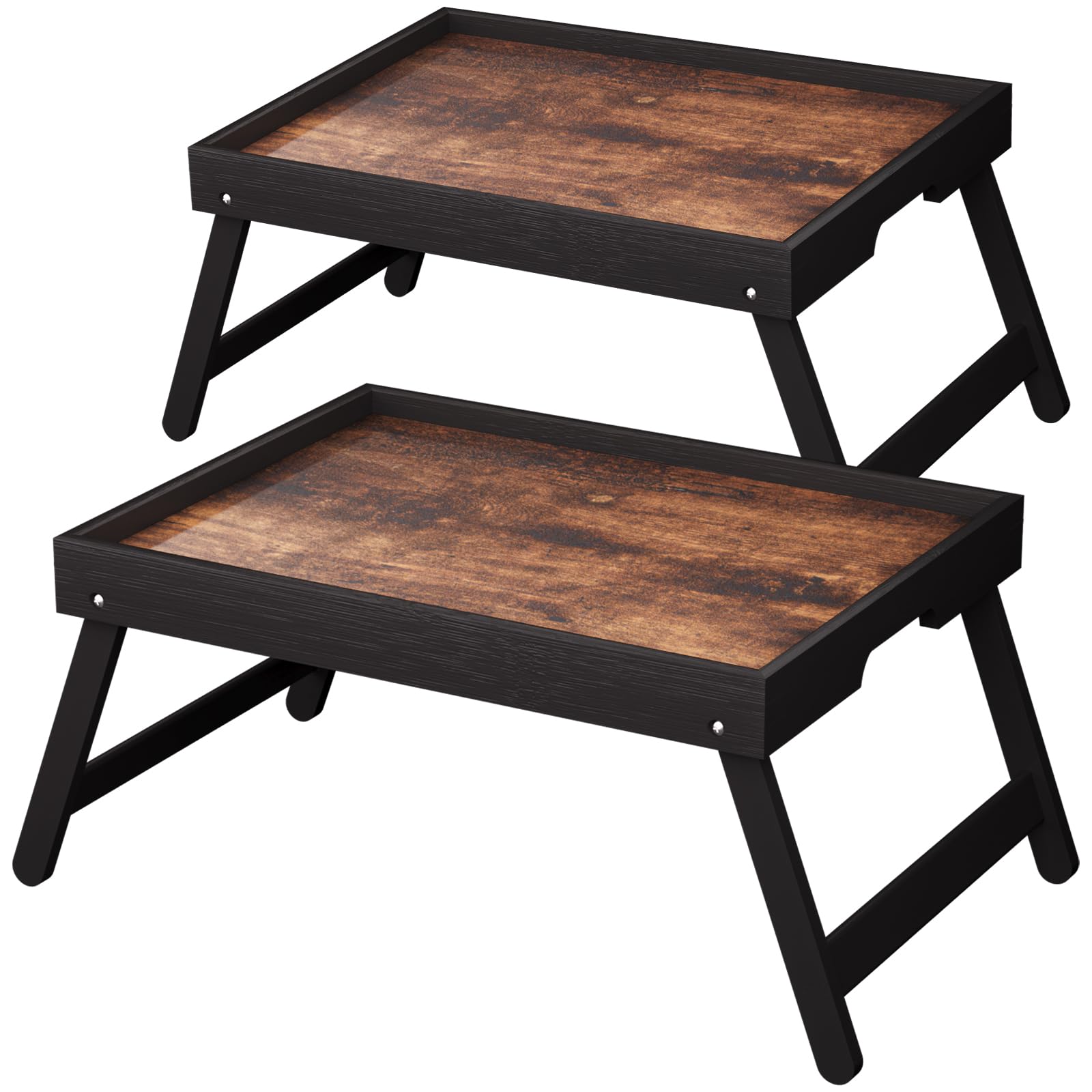 Fibogollo 2er-Pack Betttisch aus Holz mit klappbaren Beinen, Frühstückstabletts, Serviertablett für Speisen und Snacks, Laptop-Tabletts zum Arbeiten
