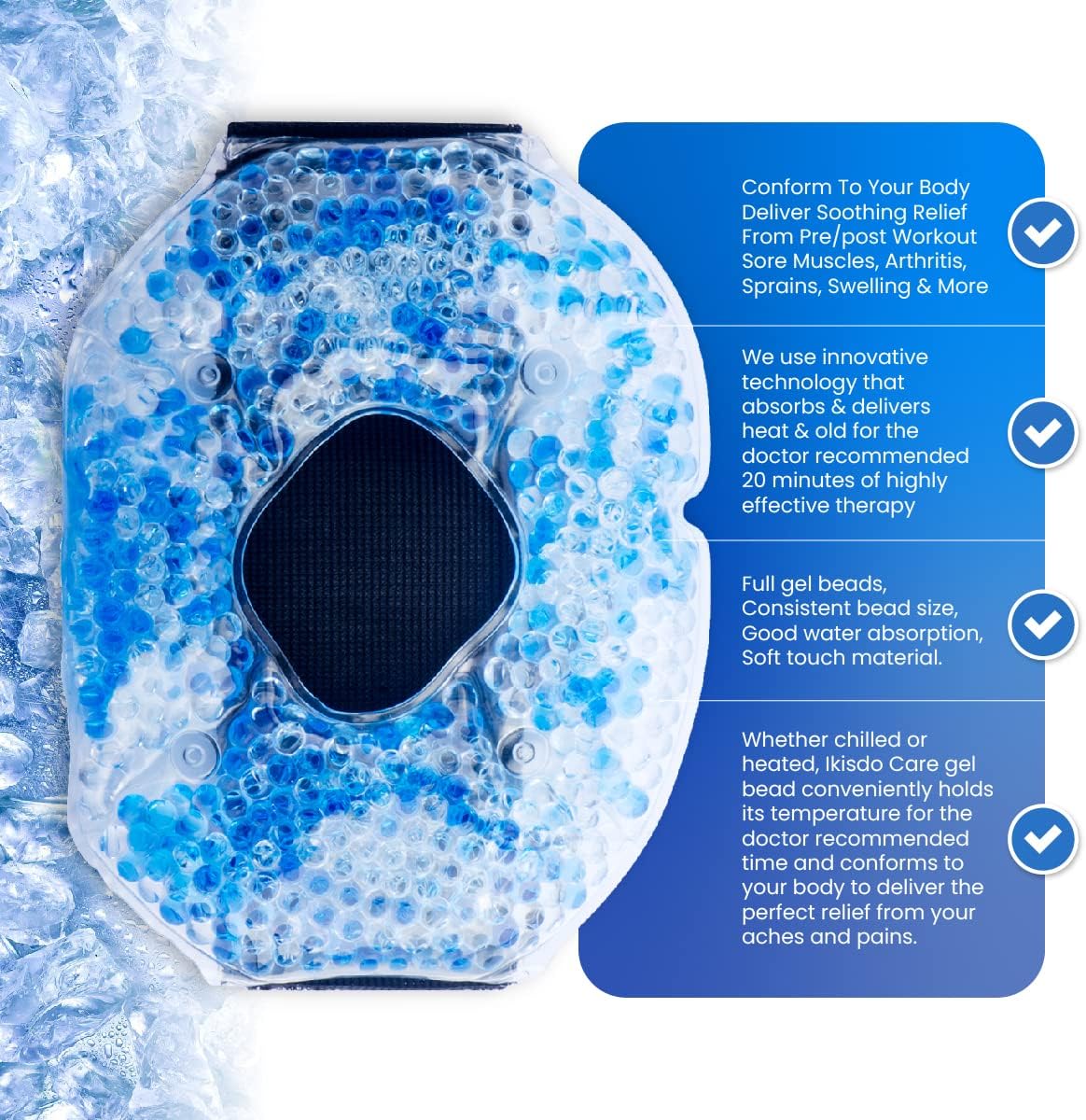 Therapy Wrap Reusable Hot & Cold Gel Beads Best Ice Pack with Elastic Adjustable Strap for Knee - Joint & Muscle Pain Relief for Runner, Athletes