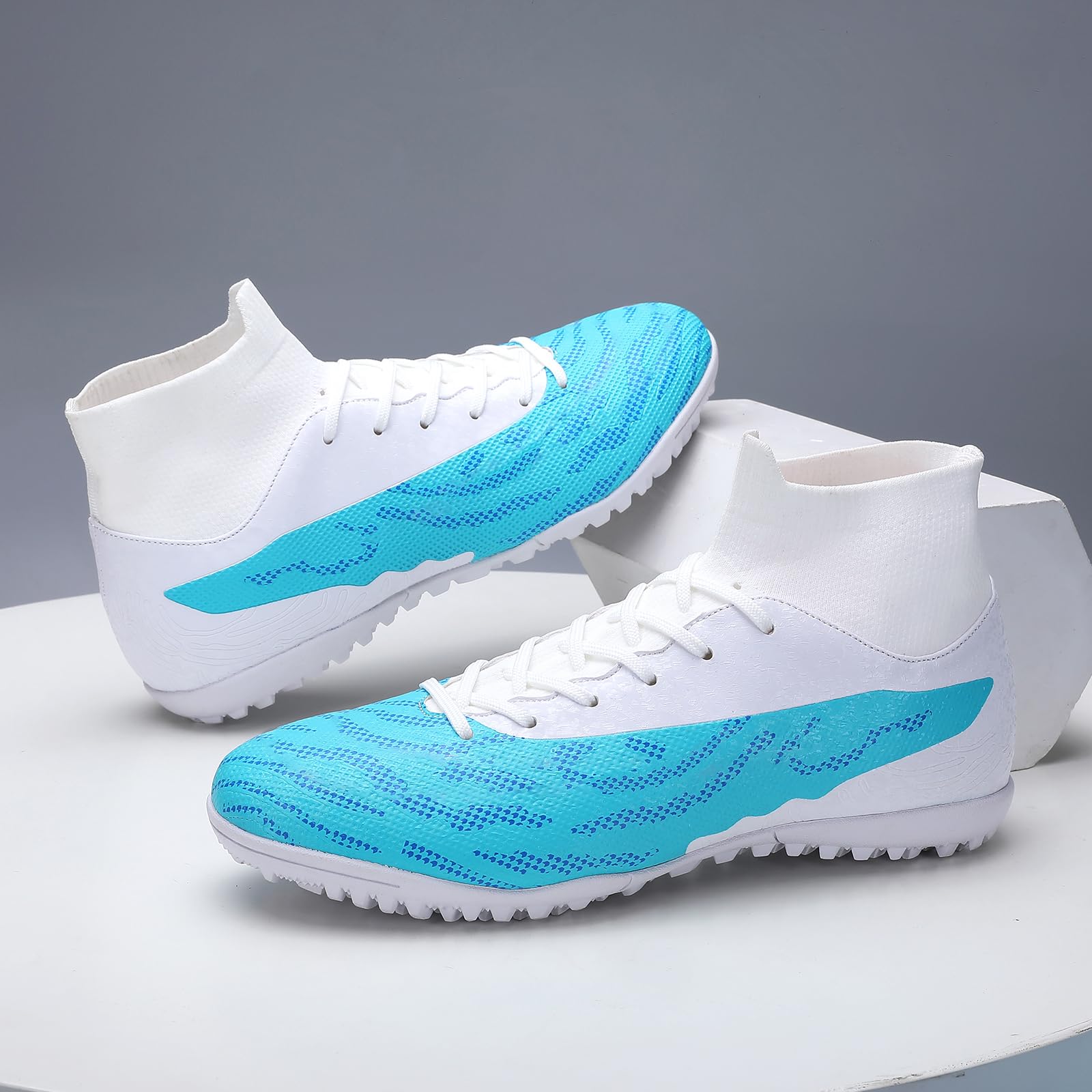 Favdeol Soccer Cleats for Mens Womens Football Shoes Turf Soccer Shoes Indoor/Outdoor High-top Football Cleats AG/FG White tf,7.5 Women/6.5 Men