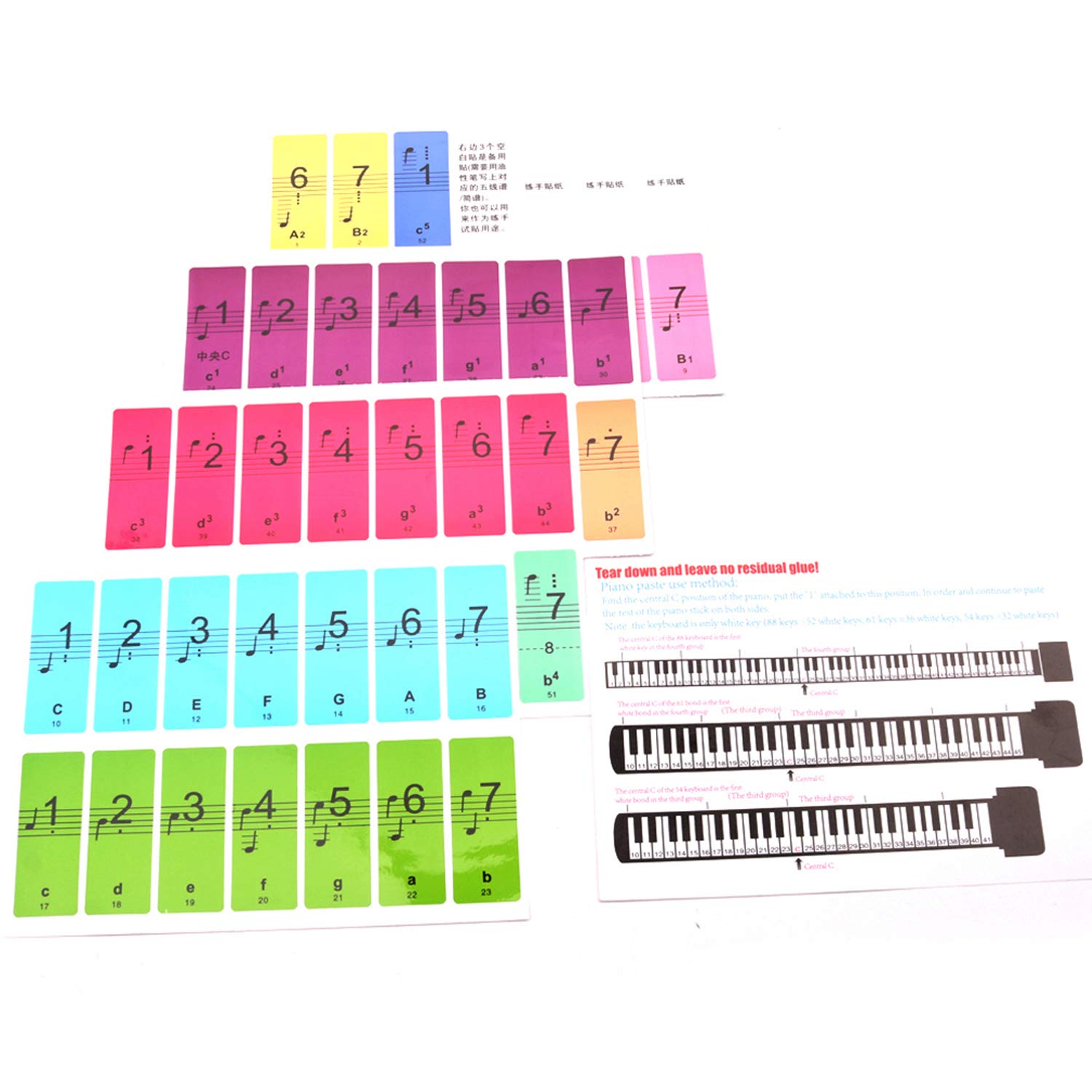 Autocollants de Touches de Clavier de Piano pour débutants pour 88/61/54 Touches Piano