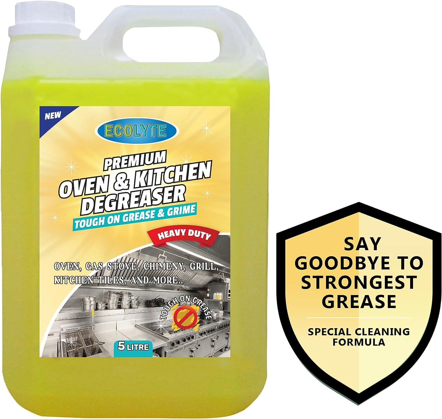 ECOLYTE+ Disinfectant Ecolyte Premium Oven Cleaner and Kitchen Degreaser Liquid, Suitable for Ovens, Chimney hoods, Grills, OTG, Gas Stove, Exhaust Fan, Grease, Grime, Fats, Oils Remover (5 Liter)