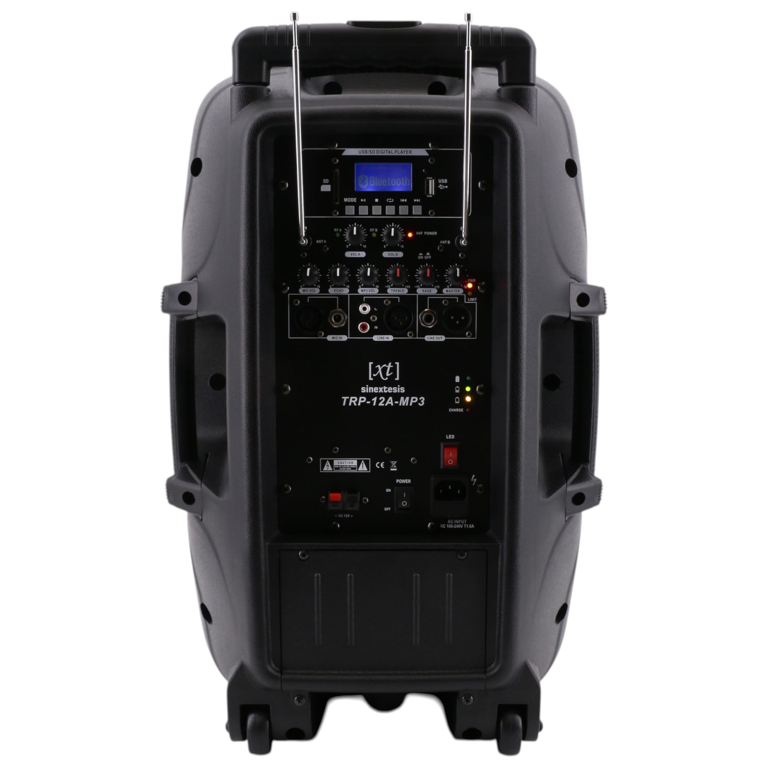 Diffusore Trolley Attivo Cassa Portatile Ricaricabile MP3, BlueTooth, USB, SD Card, Radio FM, 400W musicali (LF 12" + HF 1") con 2 Radiomicrofoni e illuminazione LED