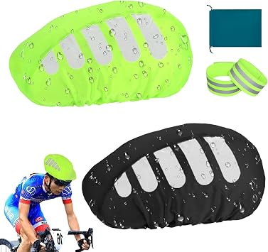 2Pcs Reflective Bike Helmet Rain Cover 2 Elastic Cycling Strap Wristbands