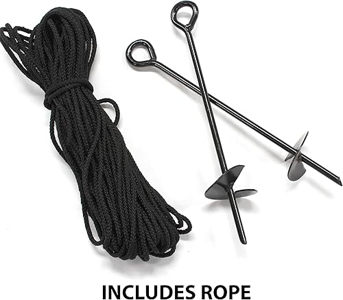 Miniatura 3 de King Canopy Kit de anclaje de tierra de 8 piezas, revestimiento de polvo de acero de 15 pulgadas, estilo barrena con 80 pies de cuerda, negro, A8200