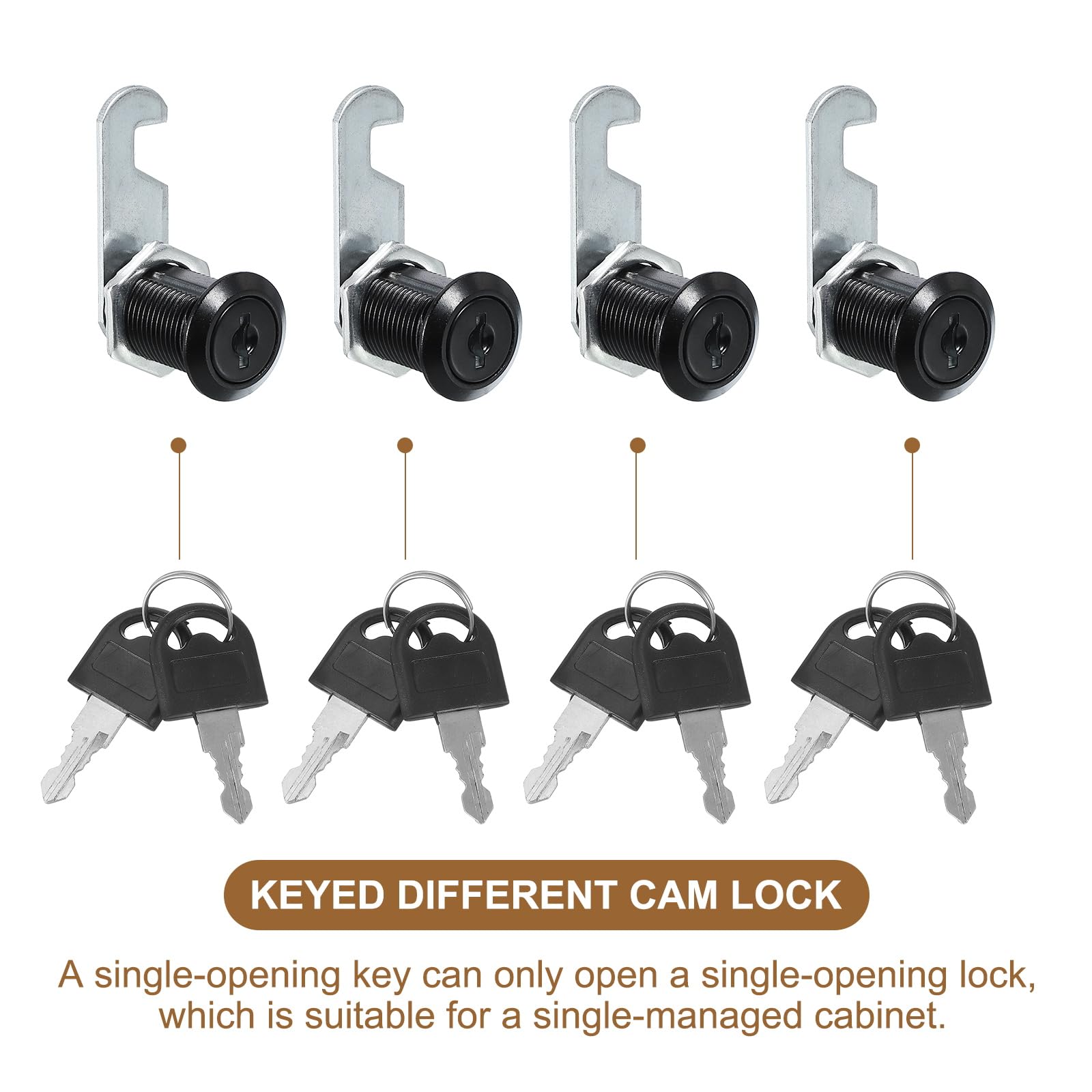 PATIKIL Cabinet Drawer Lock with Keys 2 Pcs 1" (25mm) Keyed Different Zinc Alloy Security Lock Cylinder Cam for Door Cupboard Household Mailbox Office Black - Image 4