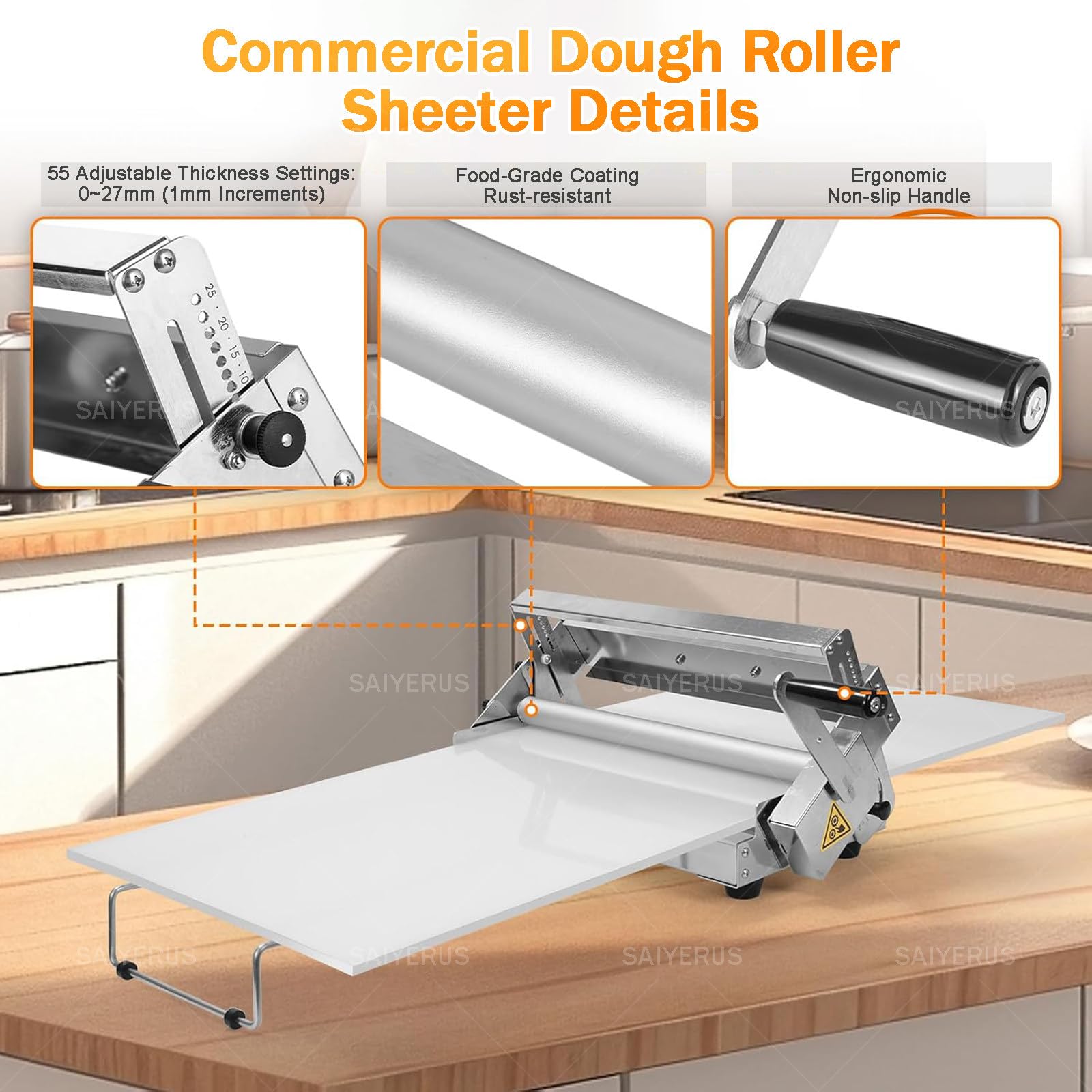 Sfogliatrice Professionale, Macchina per Stendere La Pasta Manuale in Acciaio Inox: Aumenta L'efficienza per Croissant, Cucine Domestiche e Piccole Panetterie, Stabile e Durevole! 103x58cm