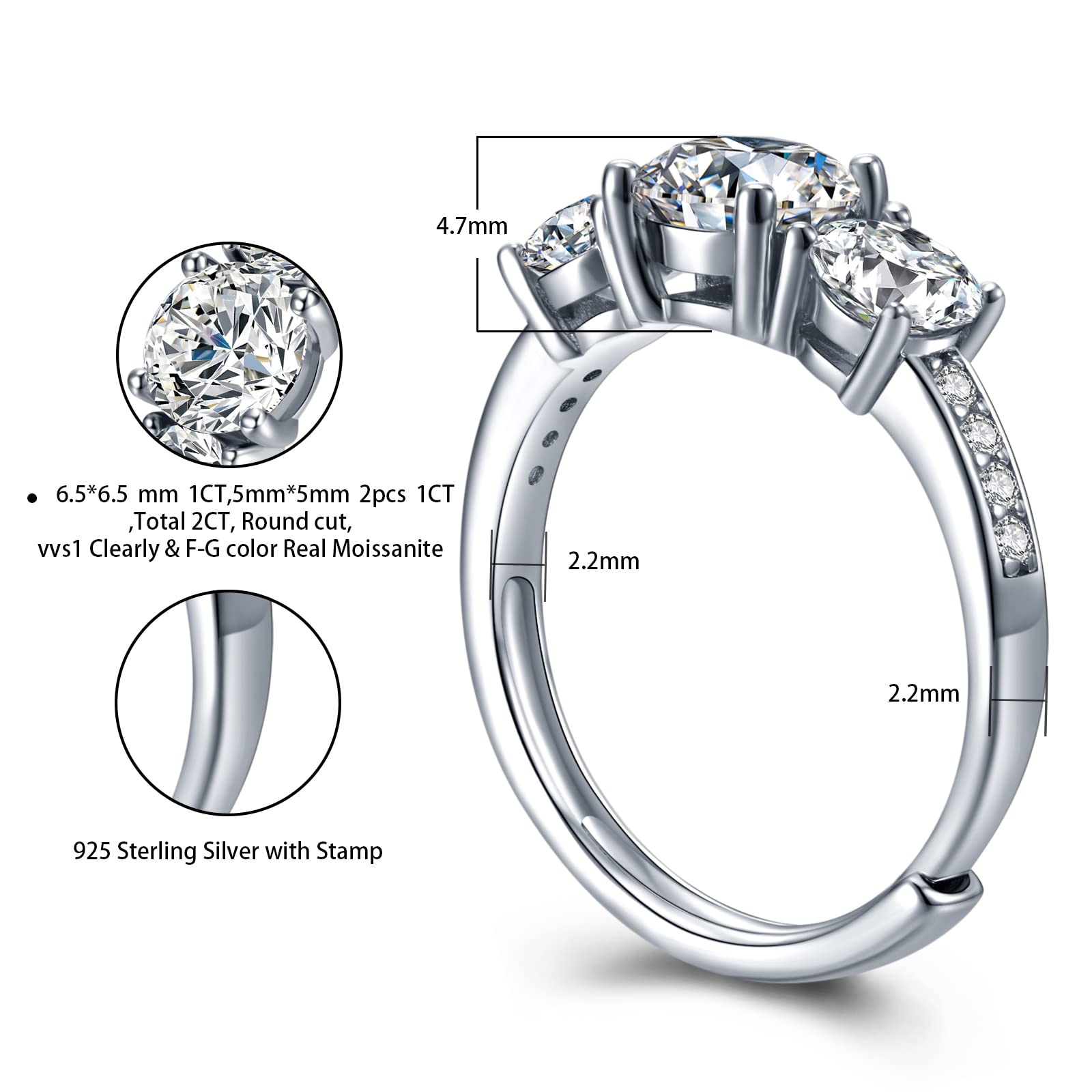 Atylyk Anello di fidanzamento Moissanite regolabile da 1 carato in argento sterling 925 per anello di promessa di matrimonio da donna