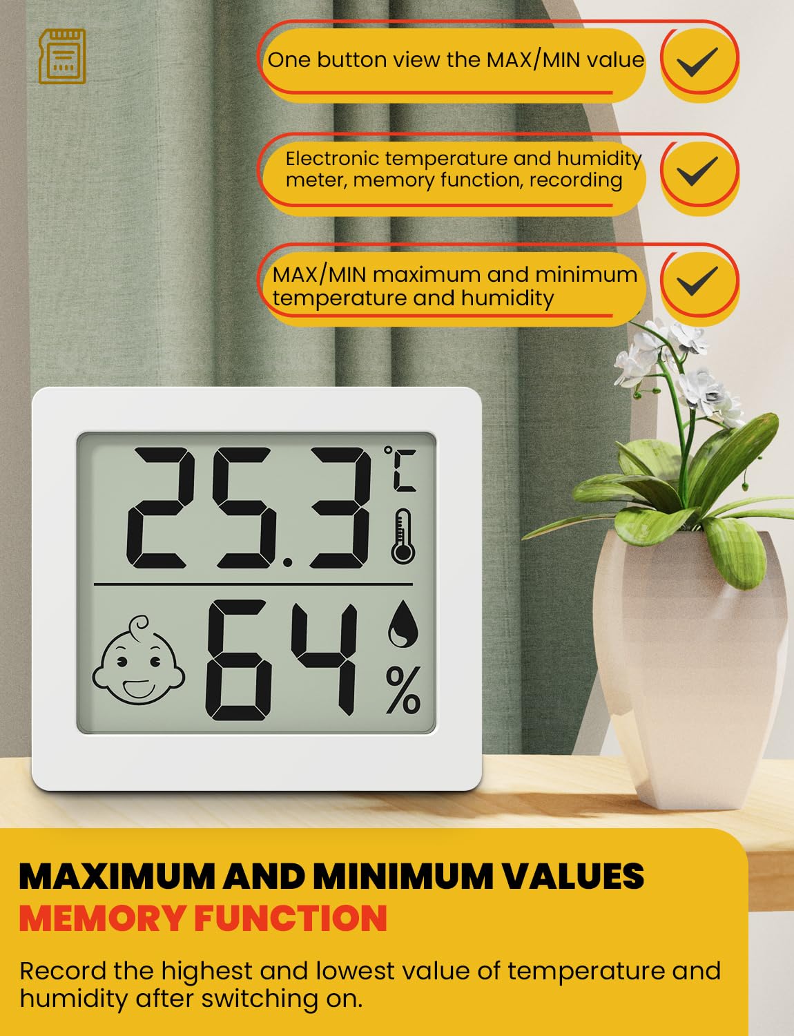 3.1’’ Large-screen Ultra-thin Thermometer and Hygrometer, Indoor Household Electronic Thermo-Hygrometer - Image 3