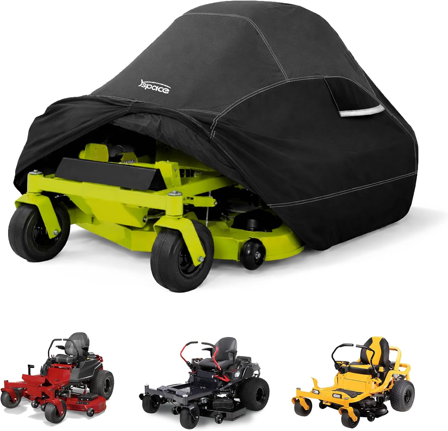 YSPACE Zero Turn Lawn Mower Cover, Heavy Duty 600D Waterproof Cover with Reflective Strips, Fits Up to 60" Deck, Windproof Buckles & Storage Bag for Greenworks, EGO, Craftsman, Husqvarna, Honda