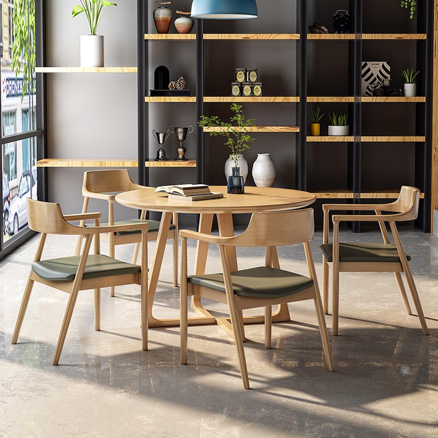 Round Conference Table and Chair Set for Office Reception Room Club Negotiation Modern Furniture Set for Coffee Kitchen Dining Four Chairs Included