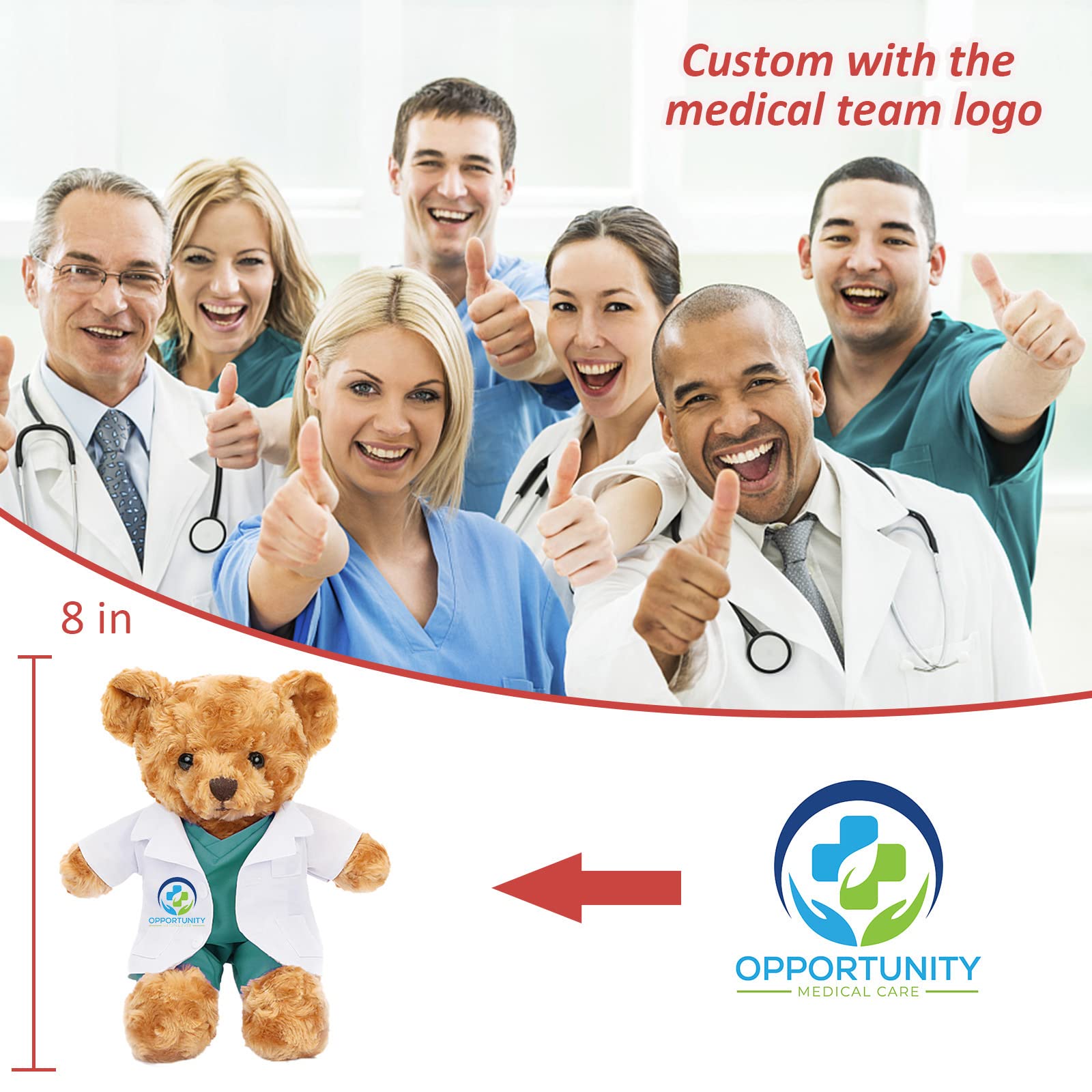 Nounours Personnalisé MeterBear - Photo + Texte - Cadeau Docteurs/Infirmières - 20 Cm - Fourrure Douce