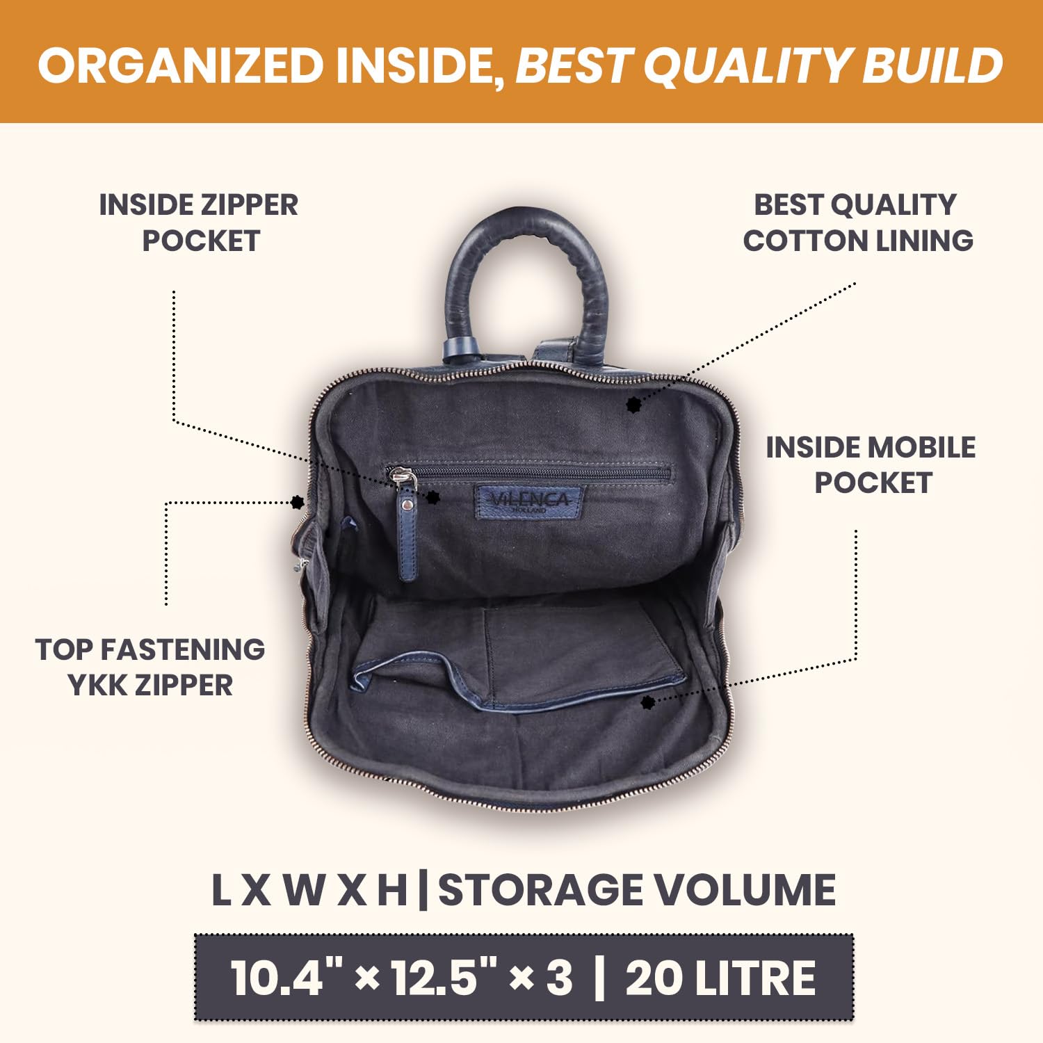 Mochila de piel auténtica para hombre, mochila casual para mujer, bolsa de oficina con correa ajustable para el hombro, Navy, 12.5 INCHES, Ajuste:
