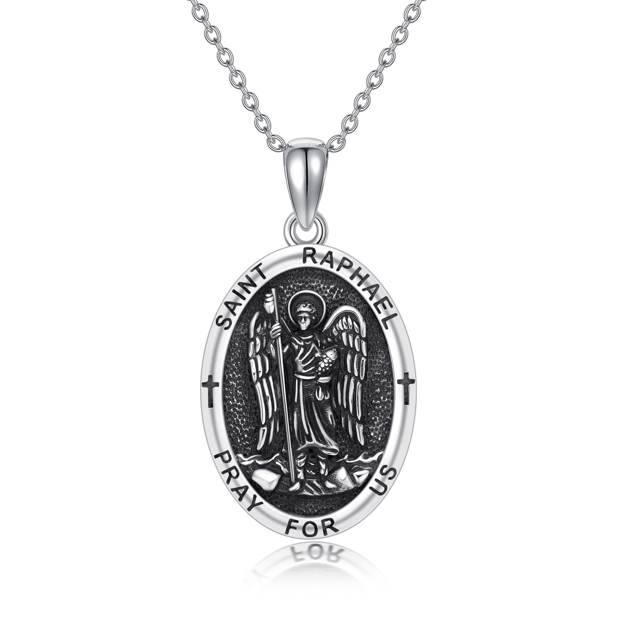 DAYLINLOVE Religion Jewelry - Colgante de plata de ley 925 con medalla de San Rafael/Virgen María, regalo de protección para hombres y mujeres, one size, Plata esterlina, Sin piedra preciosa