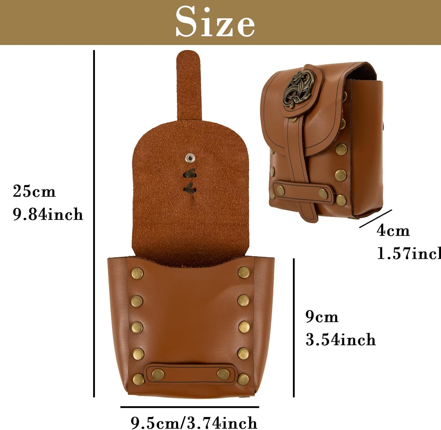 Vintage Medieval Faux Leather Belt Bag PU Leather Belt Pouch Renaissance Medieval Belt Pouch Retro Middle Ages Waist Bag Renaissance Costume Props Travel Wallet - Image 2