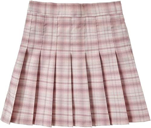Yewsea Pink Plaid Pleated Skirt for Women Girls School Uniform Skorts Women's At