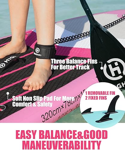 Miniatura 4 de Highpi Tabla de remo inflable de 10 pies 6 pulgadas  11 pies de alta calidad SUP W accesorios y mochila, postura ancha, control de surf, cubierta