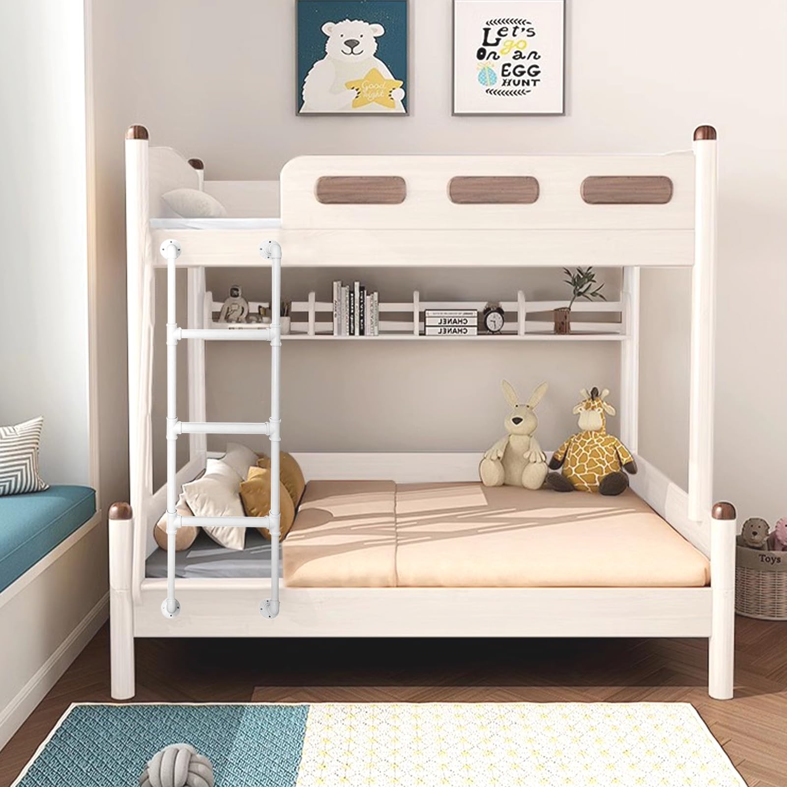 MSHGSKU Metal Bunk Bed Ladder for Attic/Dorm/Library/Deck/RV Wall Mounted Loft Ladder with White Wrought Iron Basement Window Well Egress Emergency Fire Climbing Ladder 61in