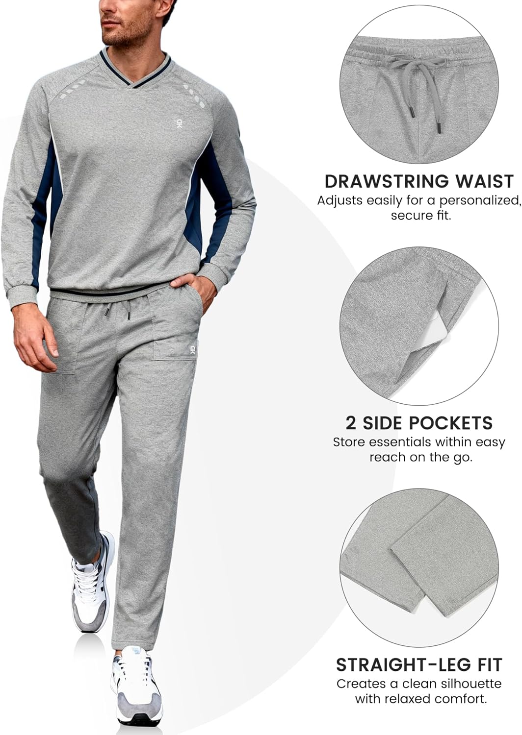 Little Donkey Andy Men's Sweatsuit V Neck Pullover Tracksuit 2 Piece Jogger Outfits Straight Leg Sweatpants Set Matching Suit