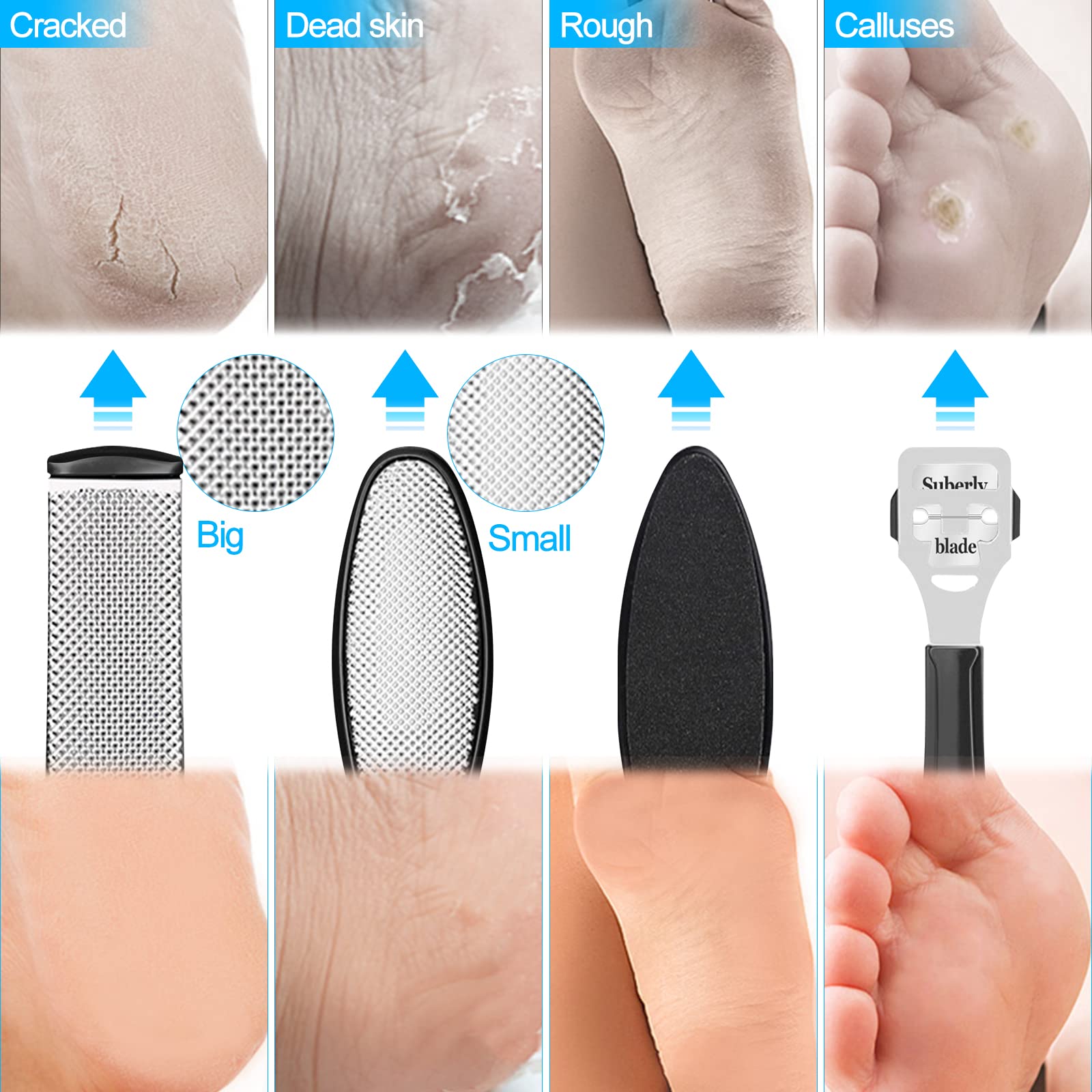 Sularpek Kit de Pedicura, 10 in 1 Lima Pies, Rasqueta para Pedicura, Kit de Pedicura para Removedor De Piel Dura y los callos, Cuidado De Los Pies