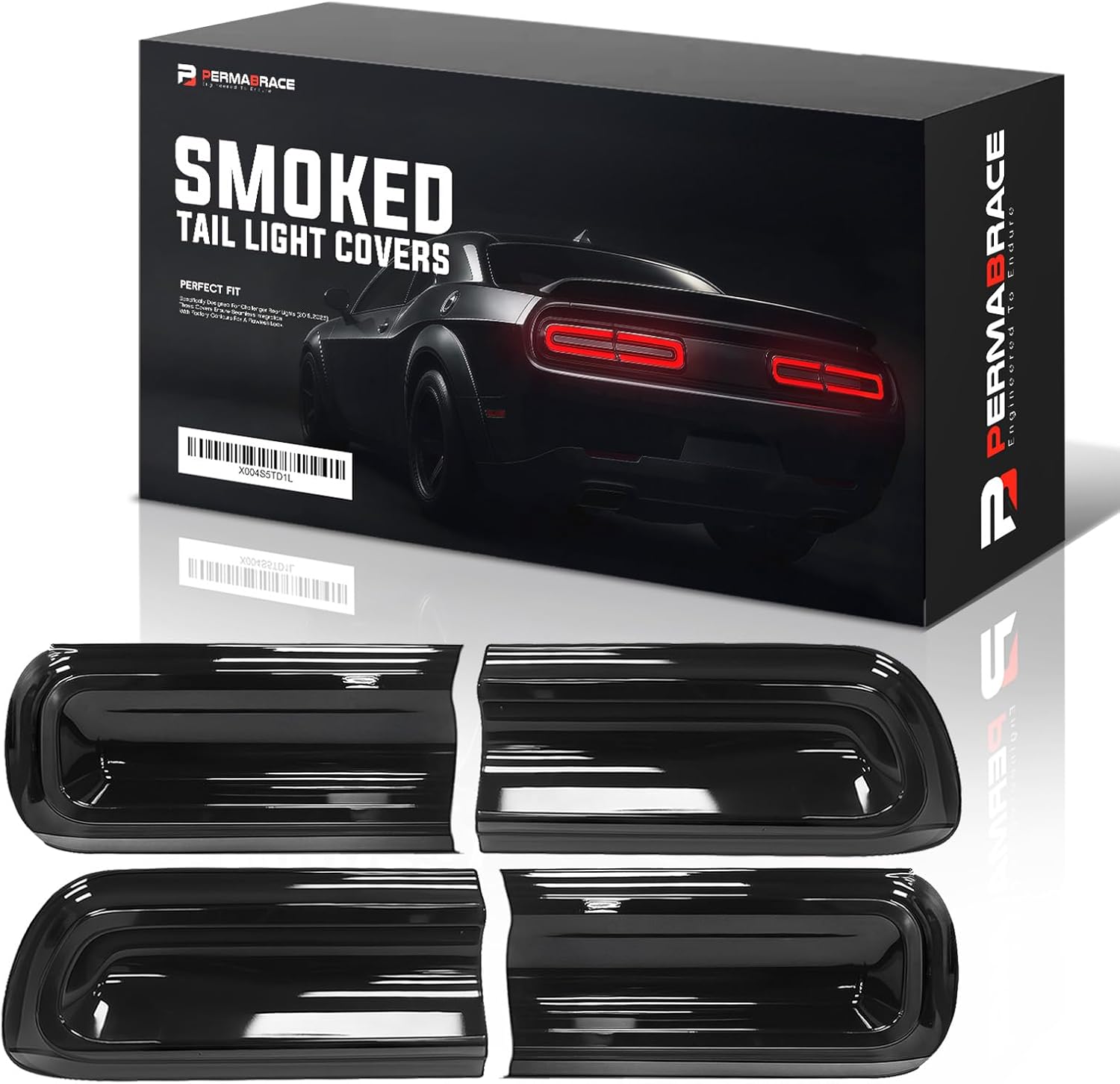 Smoked Tail Light Covers for Dodge Challenger 2015-2023, Tinted Black Rear Lens Guards(4PC Set), Easy No-Drill Installation with 3M Adhesive