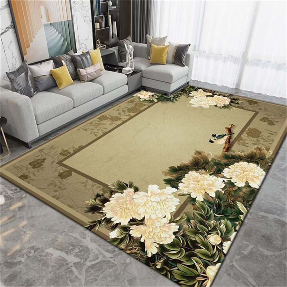 Tapis de chambre fille vert 50x80 cm lavable style floral vintage
