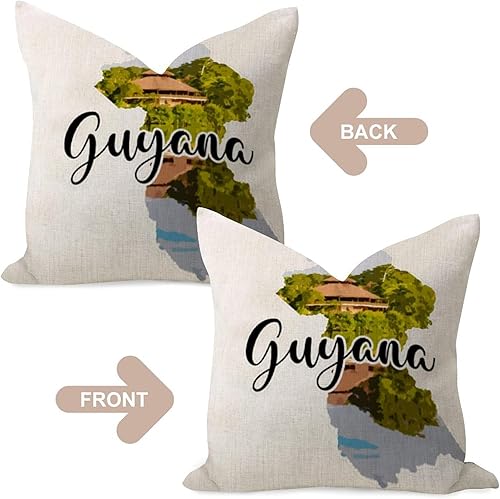 Miniatura 4 de Guyana - Fundas de almohada decorativas de lino de arpillera de 16 x 16 pulgadas, funda de cojín cuadrada para banco, dormitorio, sala de estar,