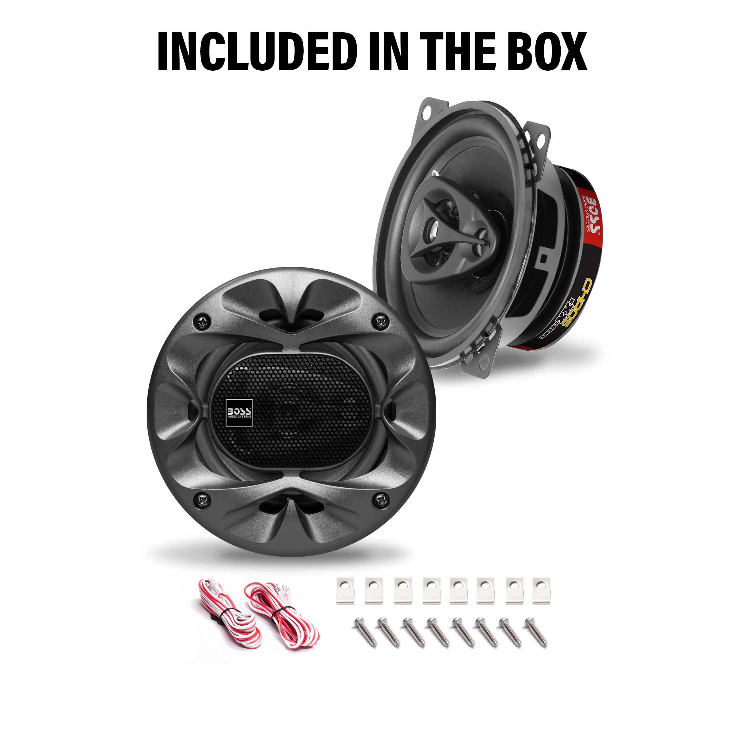 Boss Audio 2 Systems CH4230B Haut-parleurs coaxiaux Noirs 10 cm 4" 3 Voies 112,5 Watts rms et 225 Watts Max impédance 4 ohms Portes de Voiture, Suspension en Gomme, la Paire