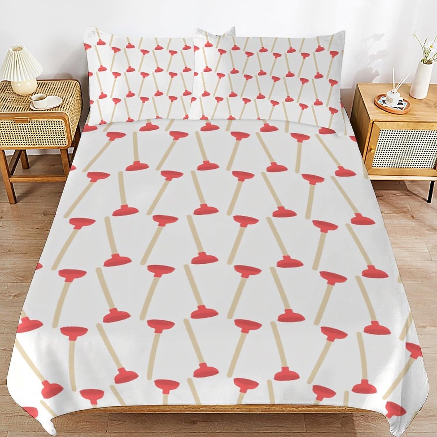 Toilet Plunger Thickened Bedding Three Piece Set, Including Duvet Cover and Pillowcase 86"x70"