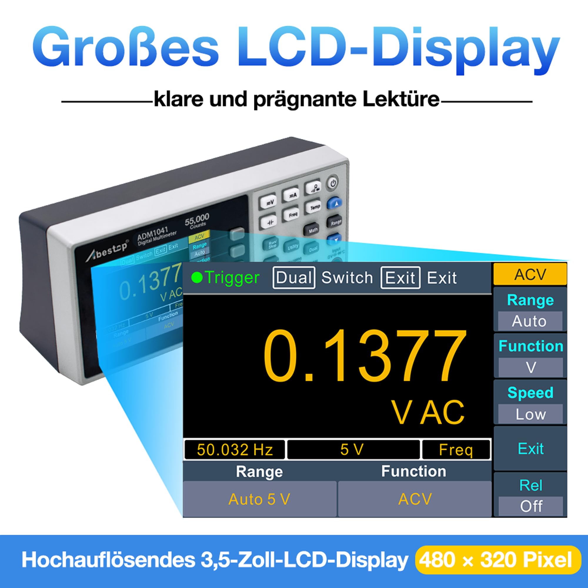 Tisch-Digitalmultimeter, True RMS, 55.000 Counts, Dual-Display | Datenlogging für Elektronikmessung und Reparatur