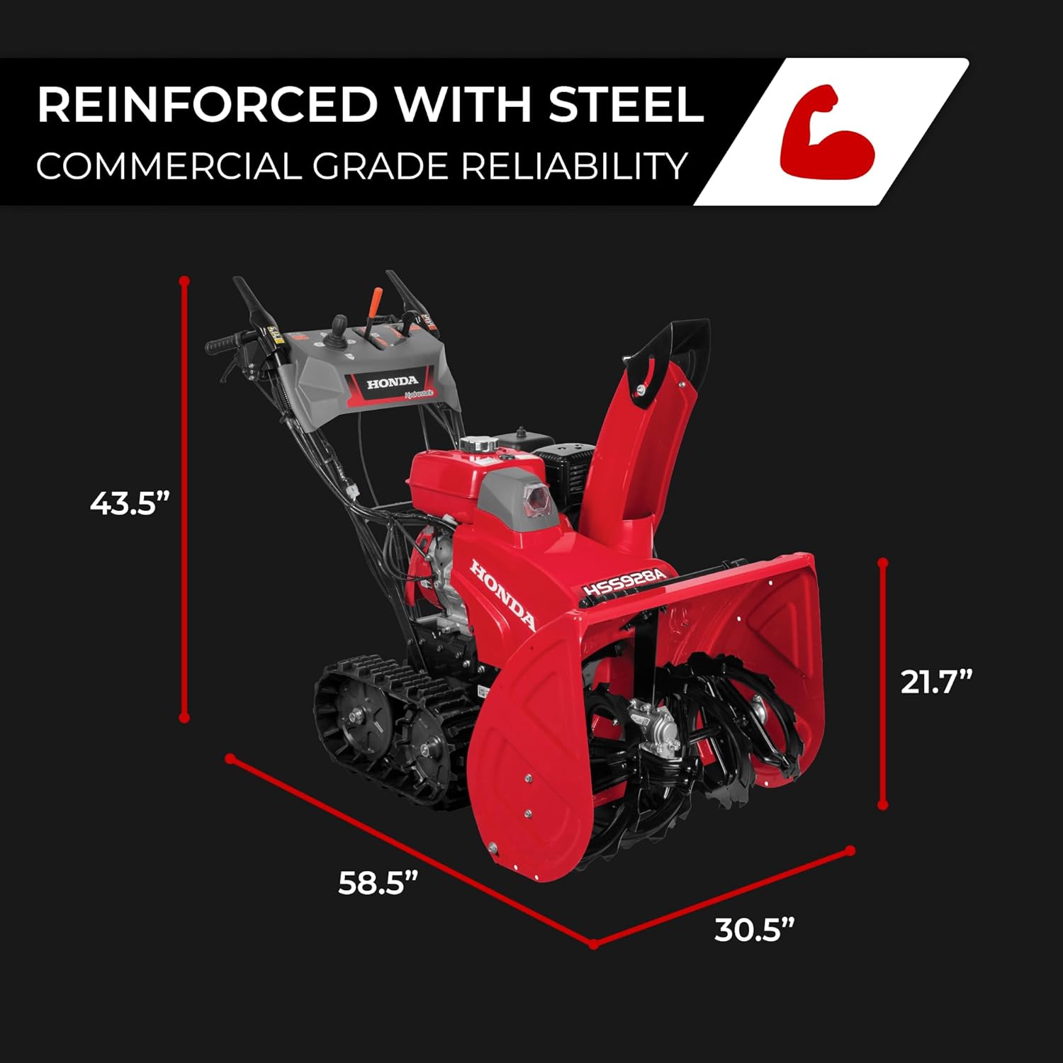 Honda HSS928 28-Inch Two Stage Snow Blower with Electric Start and Track Drive, Clears Up to 1900 Pounds per Minute with 52-Foot Max Throwing Distance, Self-Propelled (HSS928AATD)