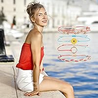 Vista 19 de 18 Pcs Boho Surfer Beach Bracelet Ankle Adjustable Beaded Anklets, Handmade Hippie Braided Bracelets Waterproof, String Rope Ankle Bracelets for Men