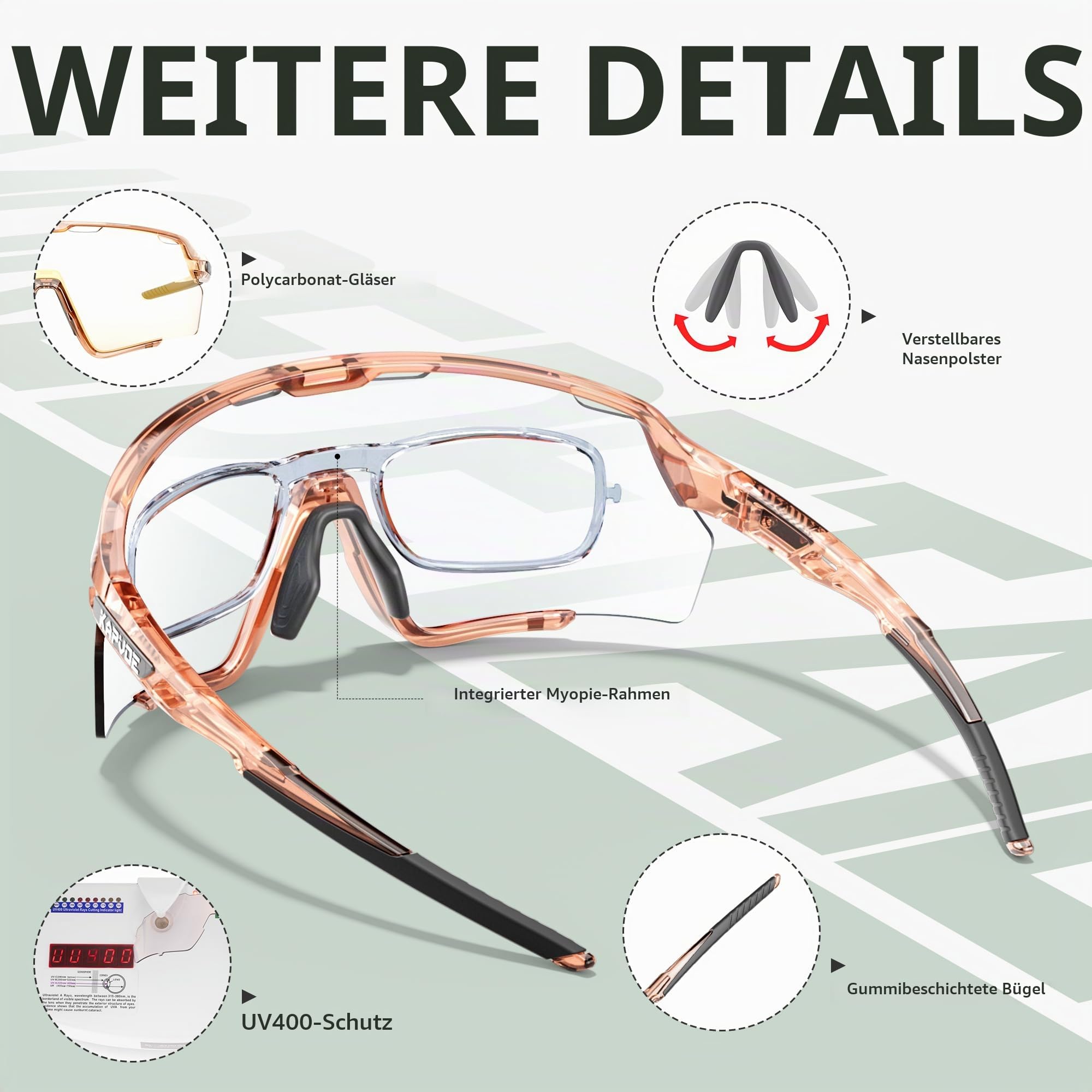 KAPVOE Fahrradbrille Herren Damen Radfahren Sportsonnenbrille Sportbrille Uv400 Schutz Sport MTB Radbrille Radsport K170