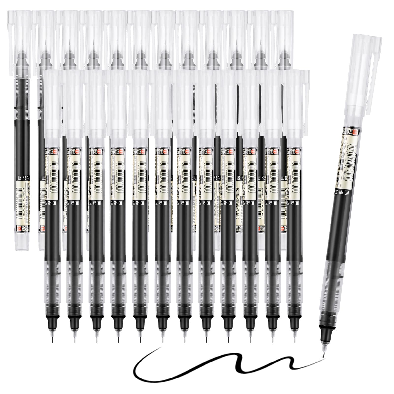 Rollerball Pen,24 pcs Black Gel Pens,Quick Drying 0.5mm Liquid Ink Rollerball Ballpoint Pens for Writing Journaling Home Office School Stationary Supplies