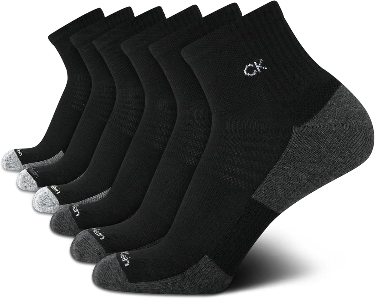 Calvin Klein paquete de 6 calcetines deportivos mini con amortiguación de un cuarto para hombre | Transpirable que absorbe la humedad con una plantilla acolchada y una banda ajustada para el arco, comodidad a la altura del tobillo para correr, gimnasio y deportes.