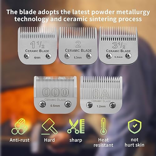Miniatura 10 de Juego de 4 cuchillas de cerámica de repuesto desmontables profesionales, longitud de corte de 0.157 in a 0.512 in, compatible con Andis AGC, BDC,