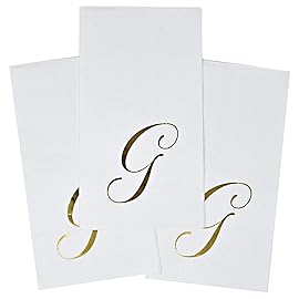 Gift Boutique 100 Gold Monogram Guest Napkins Letter G Disposable Paper Pack Elegant Metallic Golden Foil Dinner Hand Napkin for Bathroom Powder Room Wedding Holiday Baby Shower Decorative Towels