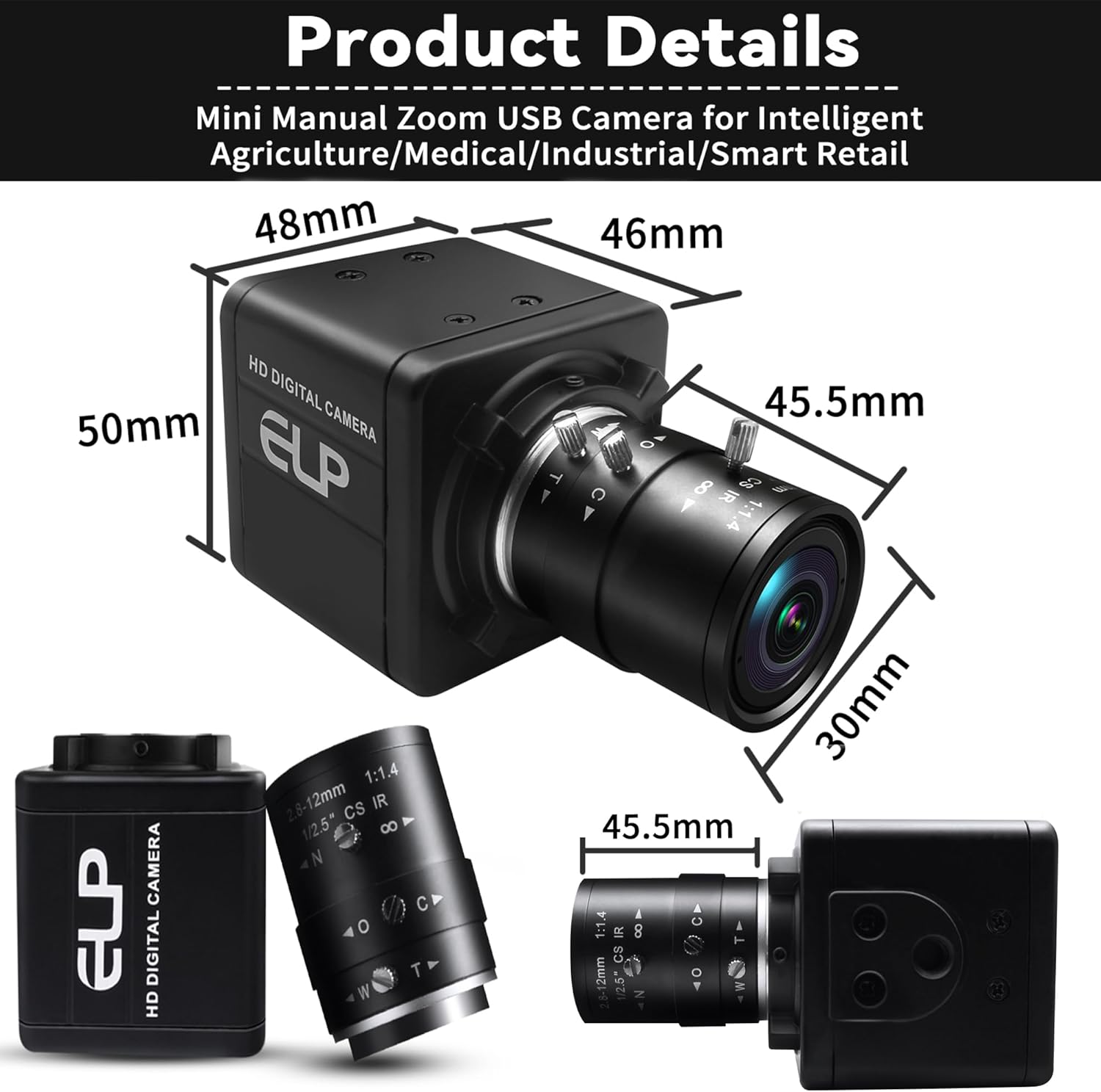 Global Shutter USB Camera – 800P Monochrome Ultra High Speed 640fps[120/210/420fps Modes] – Manual Focus 2.8-12mm CS Lens – Compatible with Raspberry Pi, Linux, Mac & Windows