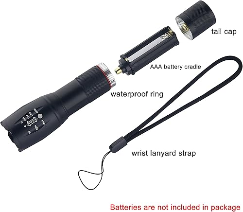 Miniatura 6 de Linterna táctica brillante 5 modos de zoom portátil EDC linterna de mano para camping, senderismo emergencia, paquete de 4