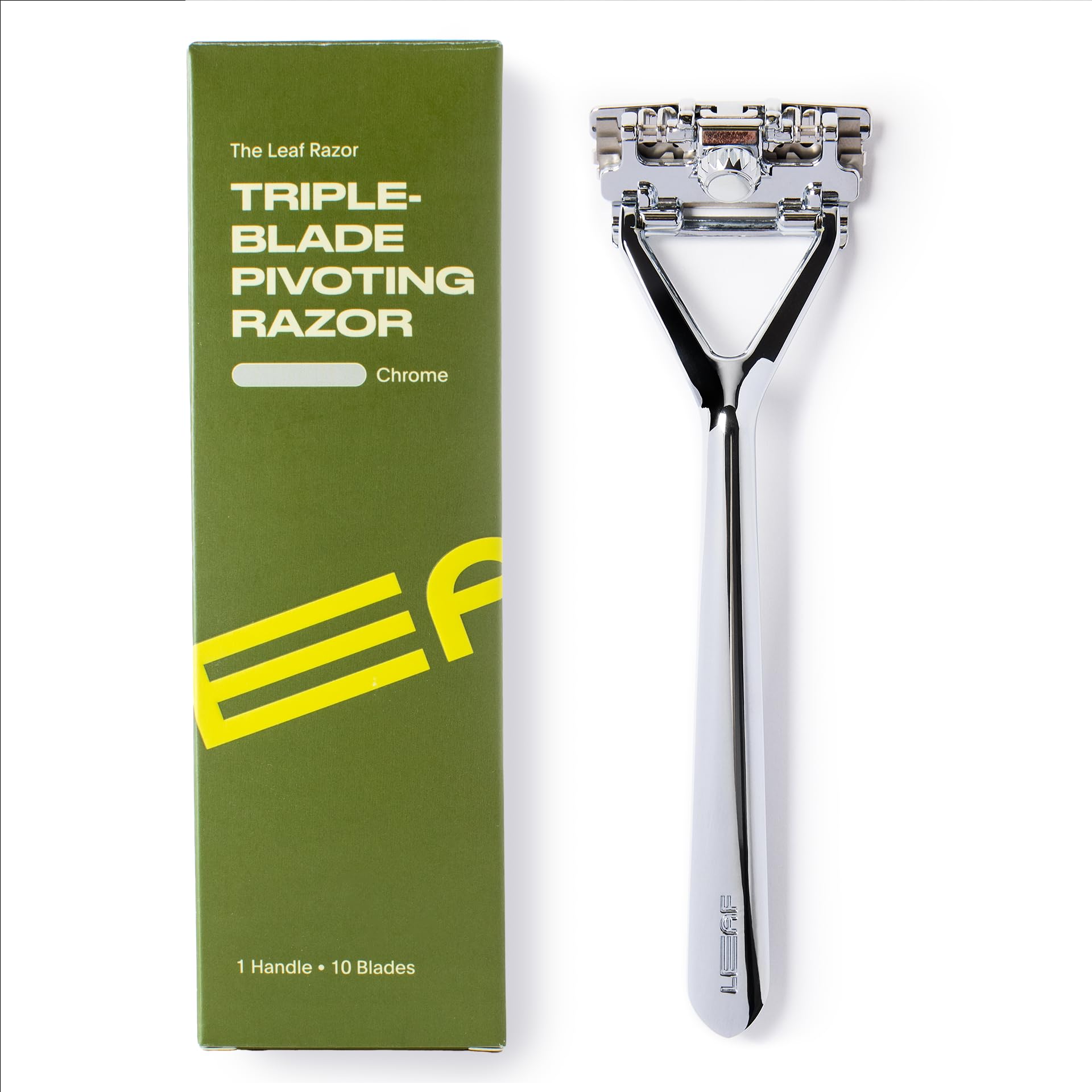Leaf Shave | Leaf Razor, Chrome - All Metal, Eco-Friendly Shavers for Women & Men; Includes 10 Stainless Steel Single Edges; Great for Head Shaving and Leg Shaving