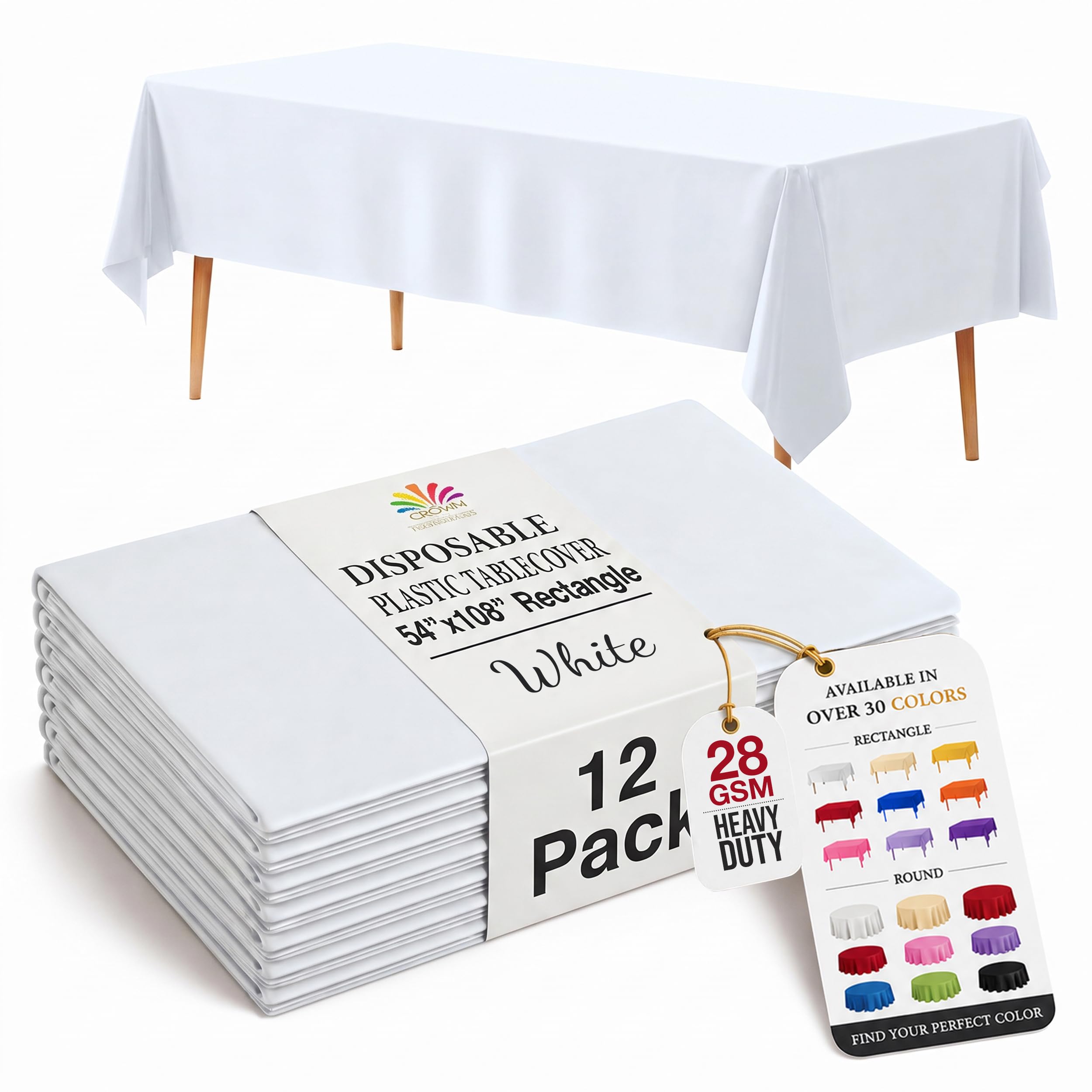 KeepaUS: Exquisite 12-Pack Premium Plastic Tablecloth 54 Inch. x 108 Inch. Rectangle Table Cover-White