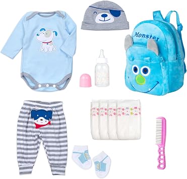 Reborn Doll Clothes Accessories 11 Pcs with Monster Backpack for 17-22" Dolls
