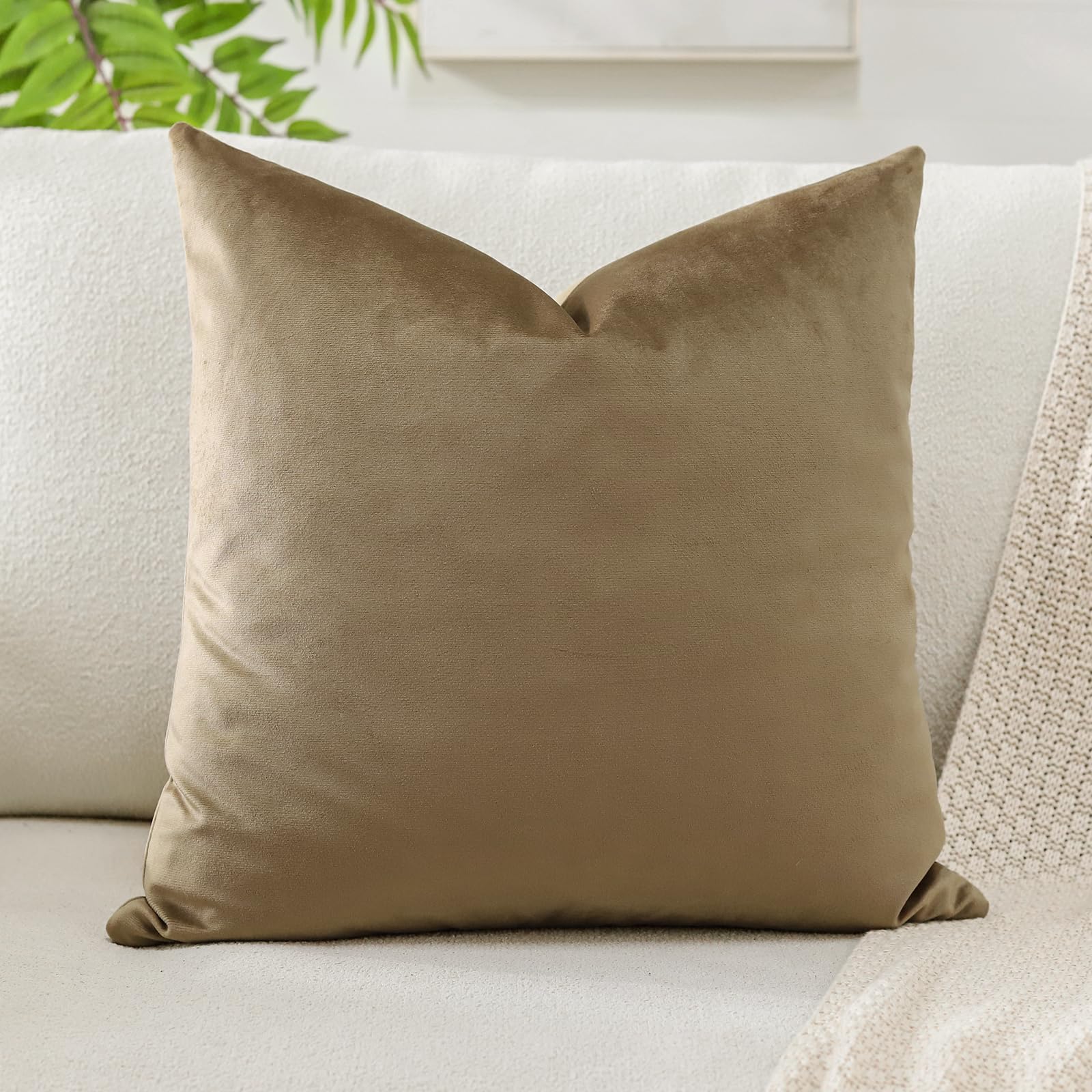 Artscope Luxury Velvet Cushion Covers Decorative Square Pillowcases Soft Solid Cushion Cases for Couch Sofa Bedroom Home Decor 45x45cm Golden Brown - Image 4