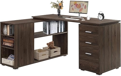 Miniatura 29 de BELLEZE Escritorio para computadora en forma de L, mesa de estudio de 60 pulgadas, escritorio de oficina en casa, estación de trabajo de esquina con