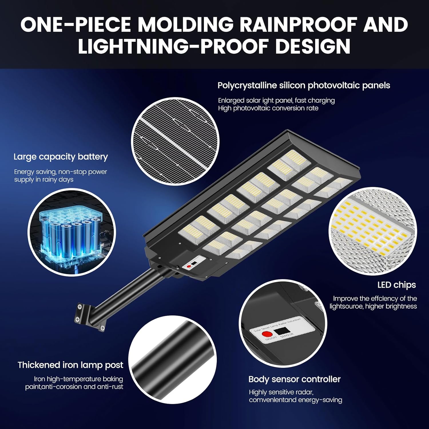 12000W Solar Street Lights Outdoor - IP66 Waterproof Solar Flood Light with Remote, 600000Lm Parking Lot Lights Dusk to Dawn for Courtyard, Garden, Yard(2 Pack)